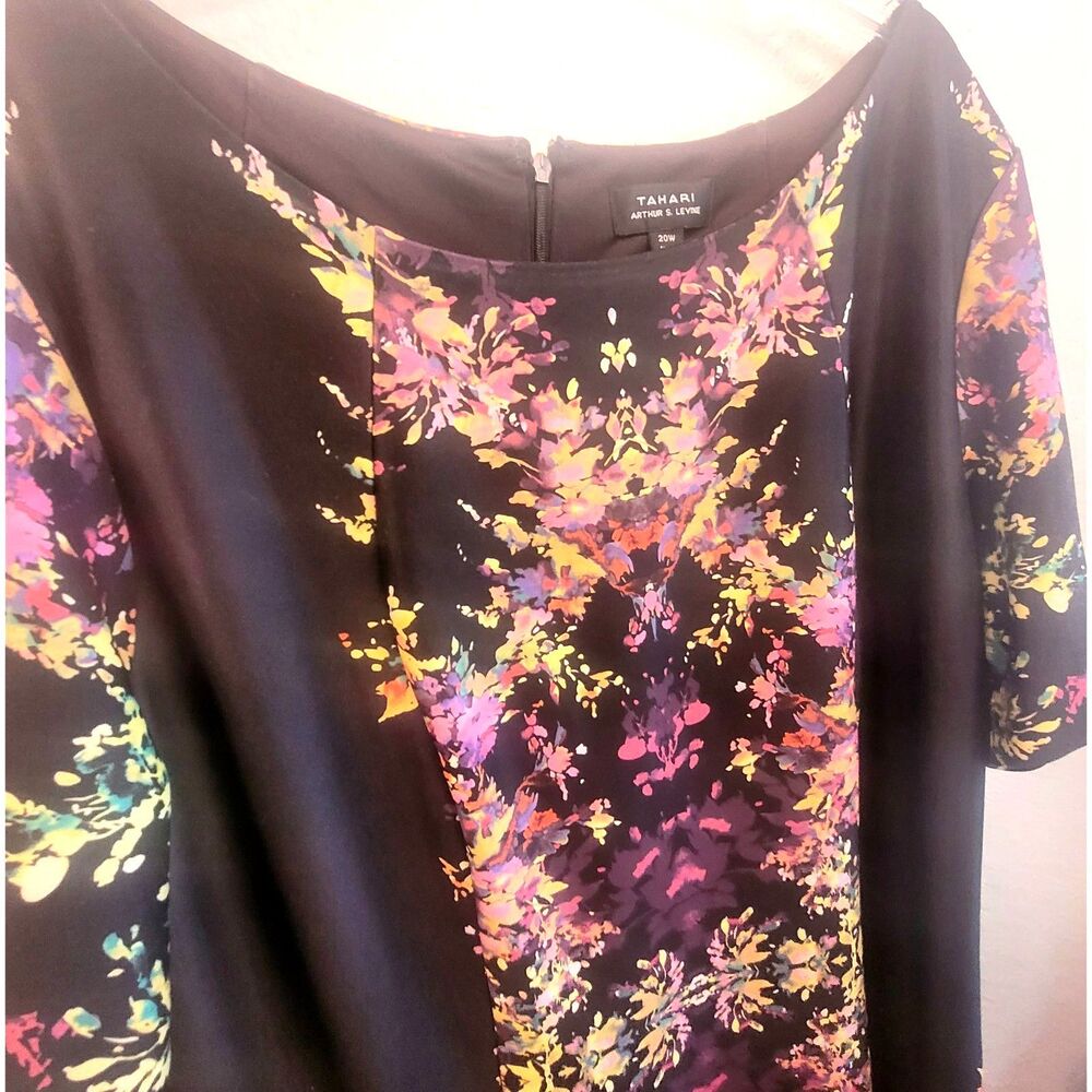 Tahari Black A-Line Floral Dress 20W Women's Plus Knee-Length Fall Wedding - Picture 7 of 9